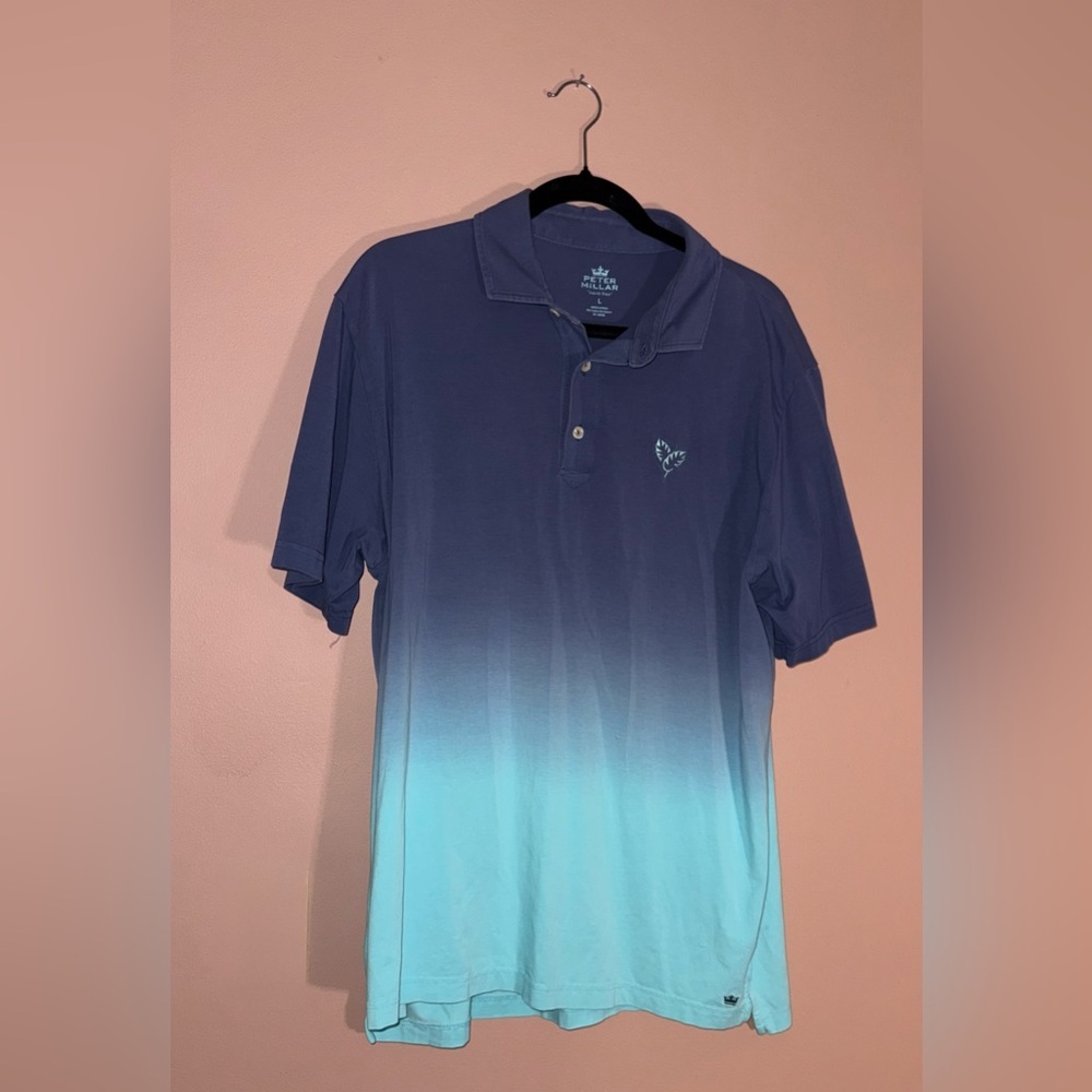 PETER MILLAR Seaside Wash Ombré Summer Polo in Blue and Aqua Size Large